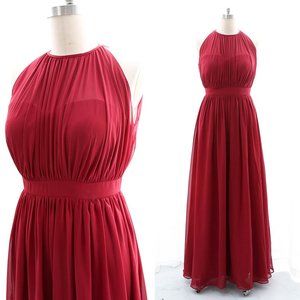 Halter O Neck Chiffon Burgundy Long Bridesmaid Dress Formal Evening Gown